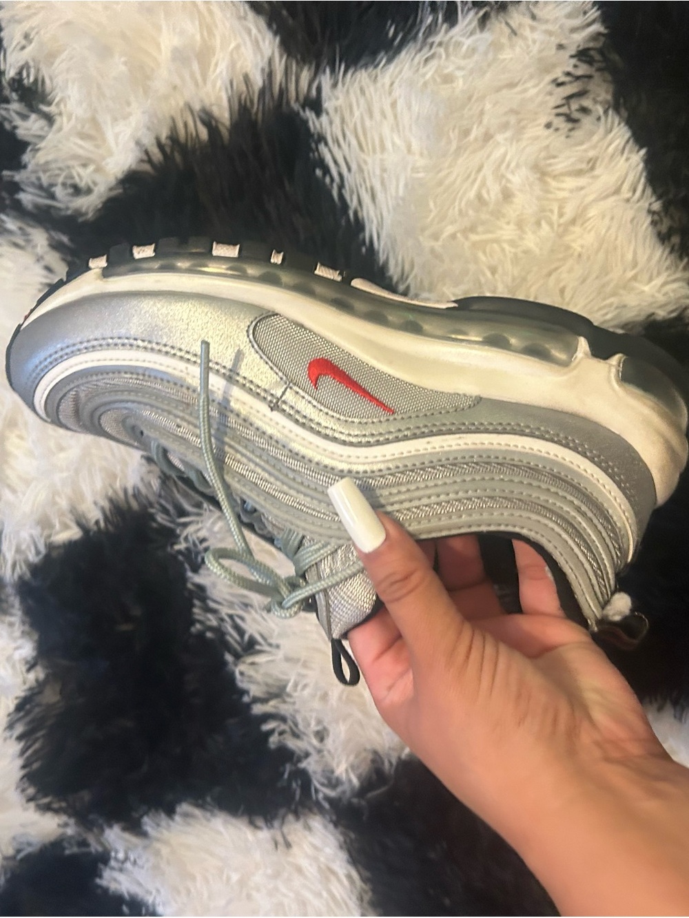 Nike Silver Air Max 97 with Red Swoosh